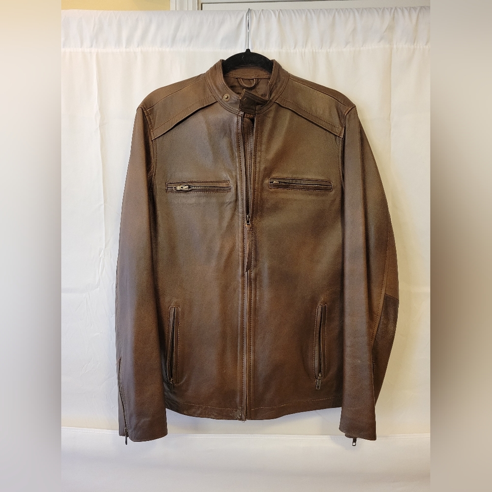 Buffalo Jackson Brown Leather Moto Jacket Small
